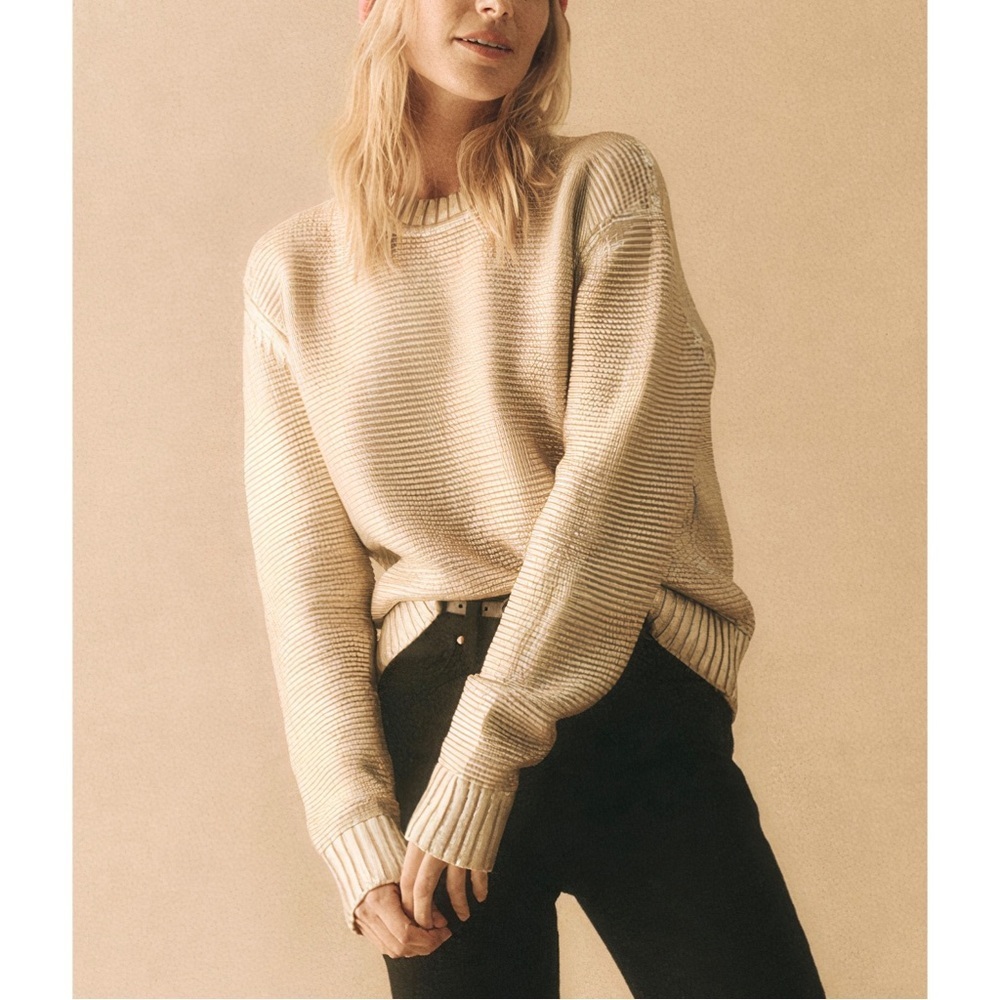 NWT THE GREAT. Long-Sleeve Gold Cotton-Blend The Shrunken Pullover